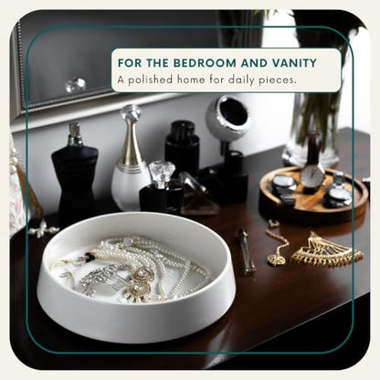 Occasionals Ceramic Decorative Bowl with Acacia Wood Base, 10 Inch White