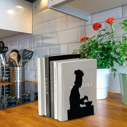 Peacoblue 5.3"x4.3"x7.5" Metal Bookends, Heavy Duty Book Ends for Shelves - color: Male and Female Chefs