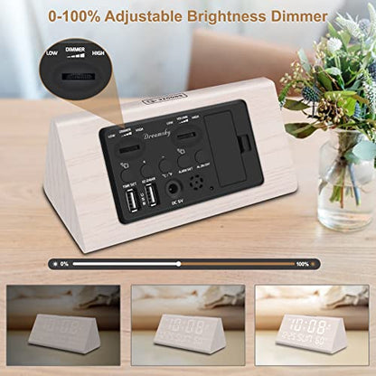 DreamSky Digital Alarm Clock for Bedrooms - Wooden Desk Clock with Date - color: White