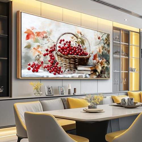 FUHAIHUA Canvas Wall Art for Living Room Wall Decor for Bedroom Dining Room Wall Decoration Autumn Red Berry Still Life Painting Farmhouse Pictures Artwork Room Aesthetic Home Decor 20x40 in - color: Autumn Red Berry Still Life Canvas Wall Art, size: 40"L