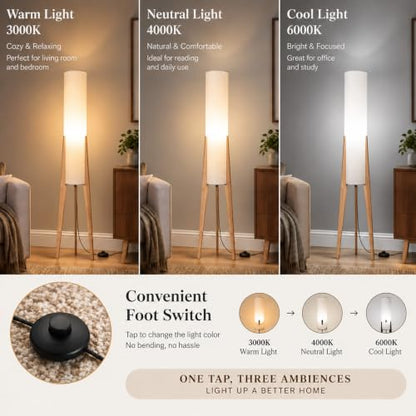 Log Wood Tripod Floor Lamp,Modern Farmhouse Style,50 Inch Height - color: Natural Wood