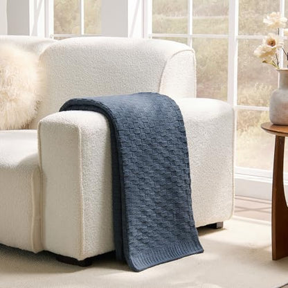 Dusty Blue Throw Blanket, Cute Checkerboard Knit, 50x60 Inches - color: Check-dusty Blue, size: 50"x60"