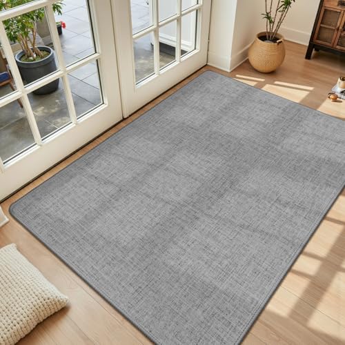 LEKEEPGO Ultra Thin Indoor Door Mat 17"x29", Large Non Slip Doormats, Grey | Low-Profile, Rubber Backing, Absorbent Door Mat Indoor Entrance, Washable Welcome Dirt Trapper Entry Floor Mat for Front Door - color: Grey, size: 3' X 4'11" (Rectangular)