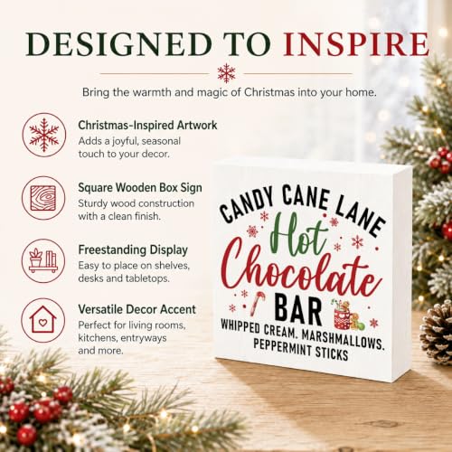 Candy Cane Lane Hot Chocolate Bar Sign, Christmas Coffee Bar Wood Box Decor - color: Style 3