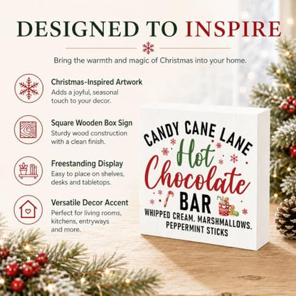 Candy Cane Lane Hot Chocolate Bar Sign, Christmas Coffee Bar Wood Box Decor - color: Style 3