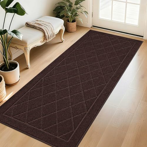 BEQHAUSE Dirt Trapper Door Mat 32" x 72", Doormat Non-Slip, Brown - color: Brown, size: 32" X 72" (Rectangular)