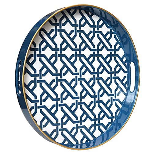 Spsyrine Round Plastic Geometric Serving Tray for Bathroom, Kitchen - color: White