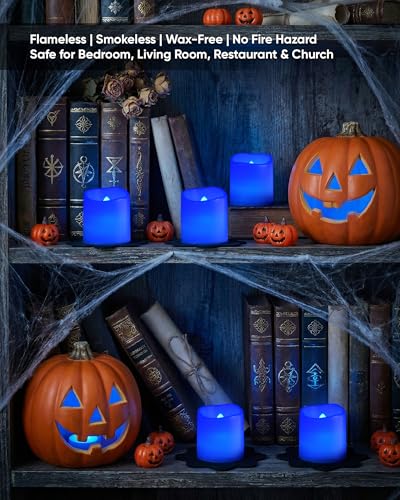 Homemory 24 Pack Blue Flameless Flickering LED Votive Tealights Candles - color: Blue (Blue Light), size: 24 Pack