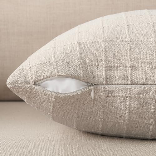 ZeeMart 2Pk Heavy Weight Artisanal Grid Pillow Covers 22x22in Neutral Beige - color: Beige, size: 22" x 22" (Pack of 2)