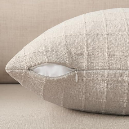 ZeeMart 2Pk Heavy Weight Artisanal Grid Pillow Covers 22x22in Neutral Beige - color: Beige, size: 22" x 22" (Pack of 2)