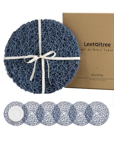 Round Bohemian Woven Paper Placemats Set of 6, Blue - color: Blue, size: Set of 6