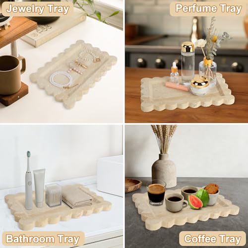 100% Marble Vanity Tray for Bathroom Counter, Kitchen, Coffee 11.8" - color: Travertino Romano