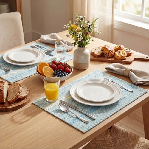 Artoid Mode Sky Blue Woven Braided Stripe Placemats Set of 4-12x18 Inch - color: Sky Blue, size: 12" x 18", 4 Pcs