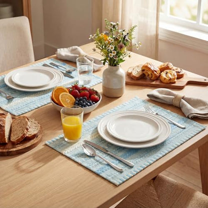 Artoid Mode Sky Blue Woven Braided Stripe Placemats Set of 4-12x18 Inch - color: Sky Blue, size: 12" x 18", 4 Pcs