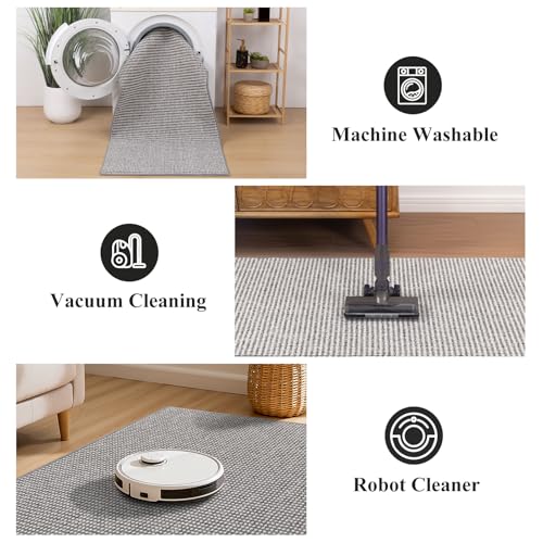 HEBE Washable Runner Rug 2'x10', Non Slip Low-Pile Hallway Rugs Runner - color: Grey/White, size: 2' x 10' (Rectangular)