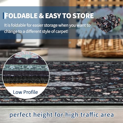 Garvee Floral 5x7 Area Rugs Washable Living Room Rug Entryway Rug Black - color: Black, size: 5' x 7' (Rectangular)