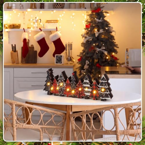 Yousoontic Christmas Table Decorations Rustic Lighted Wooden Centerpiece - style: Red Pine Tree