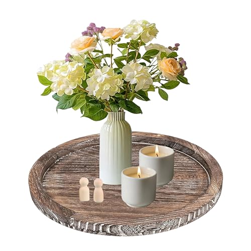 11 Inches Round Wooden Tray Decor, Brown Decorative Trays - color: Dark Brown