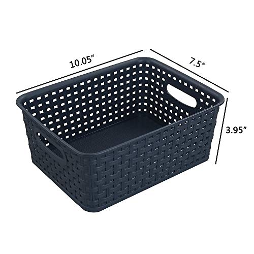 Sandmovie Plastic Weave Storage Baskets for Kitchen Bathroom, Navy Blue, 6 Packs - color: Navy Blue