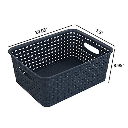 Sandmovie Plastic Weave Storage Baskets for Kitchen Bathroom, Navy Blue, 6 Packs - color: Navy Blue