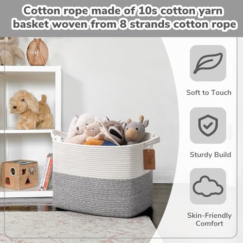 Goodpick 50L Large Woven Rope Storage Basket with Handles, Light Gray - color: Light Grey, size: 18"L x 14"W x 12"H