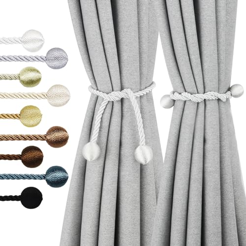 Curtain Tiebacks Outdoor Elegant Decorative Tie Backs Modern Rope Tiebacks for Drapes Window Curtain Holdbacks for Draperies (White, 4) - color: White