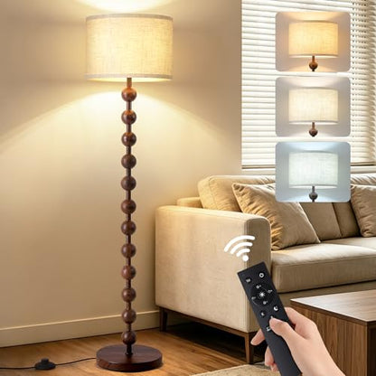 62" Farmhouse Floor Lamp with Remote, Dimmable Standing Lamp, Walnut Grain - color: Walnut Wood Grain