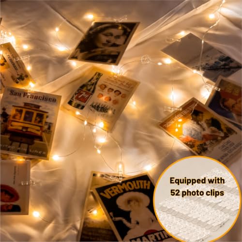 HXWEIYE 50LEDs Photo Clips String Lights, 16.4FT 50 LED, Battery Powered - color: Warm White, size: 16.4 Feet, 50 LEDs, Battery Powered