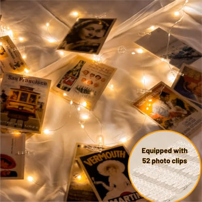 HXWEIYE 50LEDs Photo Clips String Lights, 16.4FT 50 LED, Battery Powered - color: Warm White, size: 16.4 Feet, 50 LEDs, Battery Powered