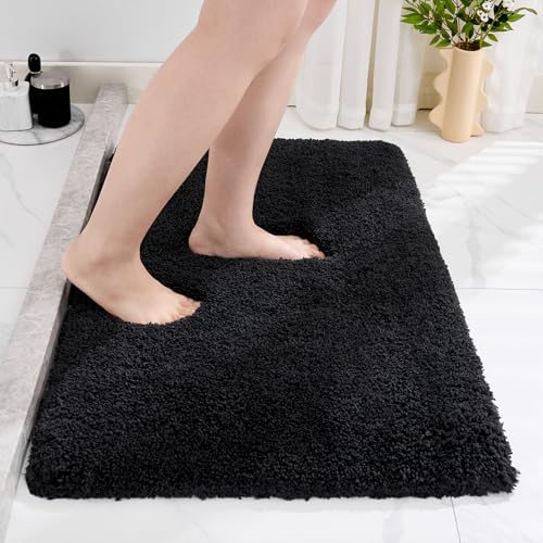 Disolla Black Bathroom Rugs 17x24, Non-Slip Plush Small Bath Mat - color: Black, size: 1'5" x 2' (17''x24'' Mini Bathroom Rug)