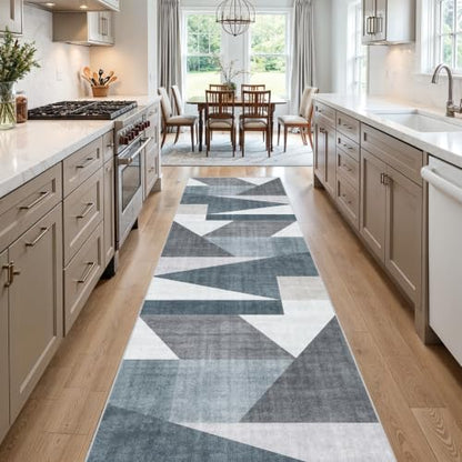 3x10 Washable Geometric Runner Rug - Non-Slip Modern Hallway Rugs Blue Grey - color: Blue/Grey, size: 3' x 10' (Rectangular)