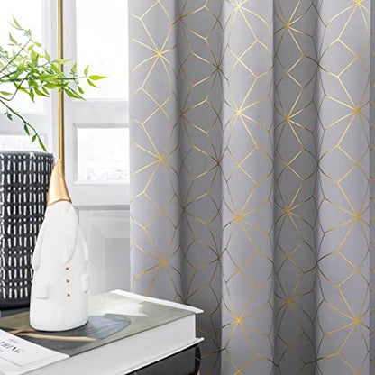 Beauoop Grey Gold 100% Blackout Curtains for Bedroom 50x63 2 Panels - color: Grey/Gold, size: 50"W x 63"L (Pack of 2)