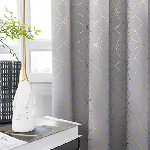 Beauoop Grey Gold 100% Blackout Curtains for Bedroom 50x96 2 Panels - color: Grey/Gold, size: 50"W x 96"L (Pack of 2)