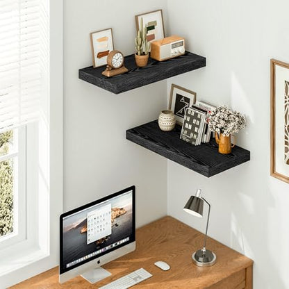 Vivelove 24 Inches Black Floating Shelves, 12 Inch Deep, Set of 2 - color: Black, size: 23.6”wx12”dx1.5”h