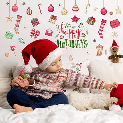 Happy Holiday Wall Stickers Christmas Window Stickers with Socks Candy Copper Bell Decals Removable Vinyl Wall Decals Window Xmas Self-Adhesive Holiday Home Decoration - color: Christmas-14
