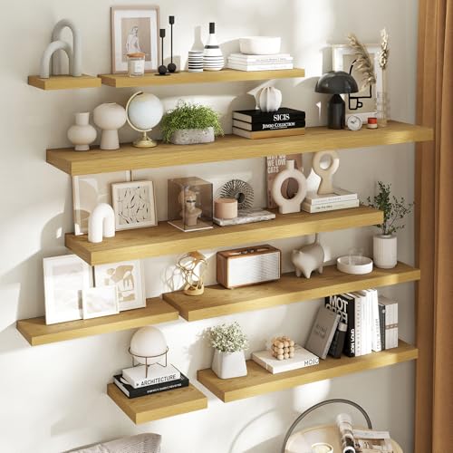 40 Inch Floating Shelves, 9"Deep Wall Shelf, 60 Lbs Capacity, Oak, 2pcs - color: Oak, size: 40"Wx9"Dx1.5"H