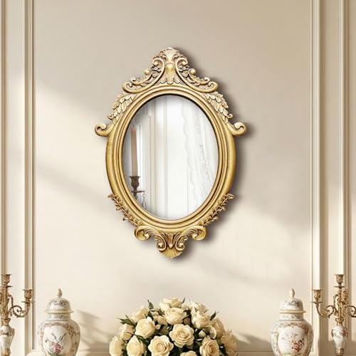 Vintage Oval Wall Mirror, Baroque Carved Frame, 22 x 15.8 Inch - color: Oval B