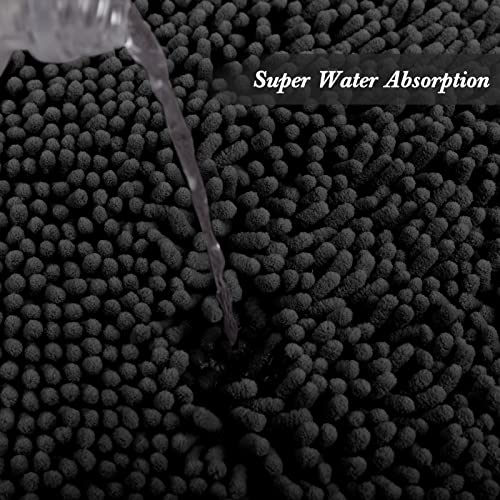 Non-Slip Bath Rug,Extra Soft Microfiber Bedroom Shag Carpet with Anti-Slip Backing,Water/Dust Absorbent Fast Dry Shower Mat,Sound Insulated Stairs Pad,Machine Washable (Black,19 x 31 Inches) - color: Black, size: 19"x31"
