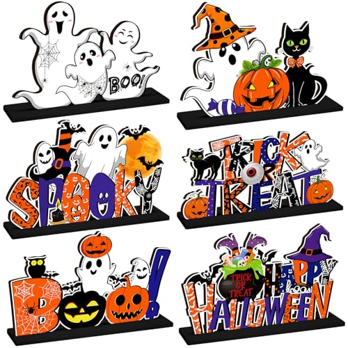 CroBlissful 6 Pcs Halloween Table Centerpieces, Pumpkin Ghost Wood Signs - style: Halloween