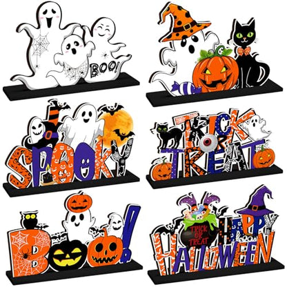 CroBlissful 6 Pcs Halloween Table Centerpieces, Pumpkin Ghost Wood Signs - style: Halloween