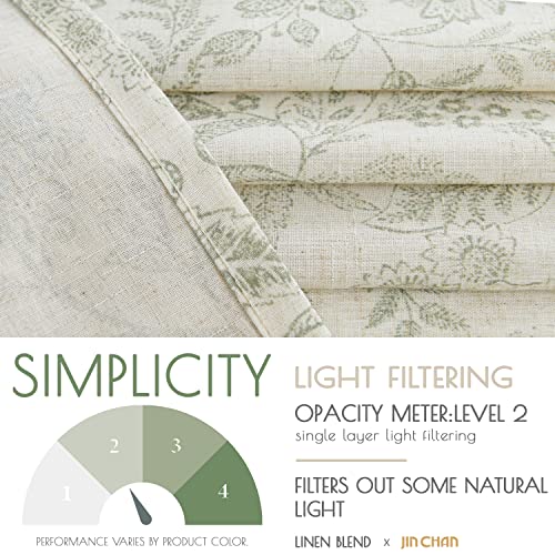 jinchan Green Floral Kitchen Tier Curtains Botanic 36 Inch Tie Top 2 Panles - color: Devon Sage Green on Linen, size: 26"W x 36"L (Pack of 2)