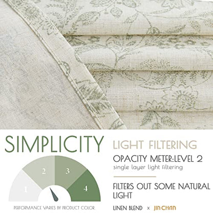 jinchan Green Floral Kitchen Tier Curtains Botanic 36 Inch Tie Top 2 Panles - color: Devon Sage Green on Linen, size: 26"W x 36"L (Pack of 2)