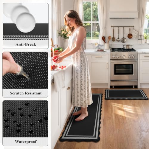 KIMODE Kitchen Mats Cushioned Anti Fatigue,Farmhouse Kitchen Rugs Sets of 2 - color: Black/White, size: 17.3" x 47"+17.3" x 29"--0.47 inches