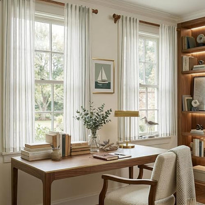 Vangao Striped Curtains Green on White Semi Sheer Curtains 63 Inches Long - color: Shadow Striped| Olive Green on Off White, size: 50"W x 63"L (Pack of 2)