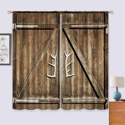 Rustic Western Farmhouse Wooden Country Living Room Bedroom Window Curtains - color: D-brown, size: 42"W x 63"L (Pack of 2)