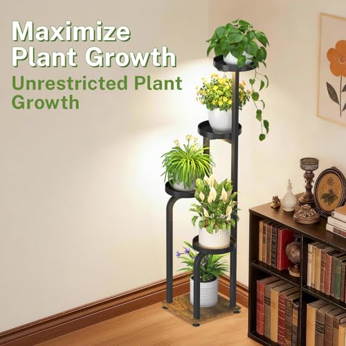 iDavosic.ly Tall Plant Stand Indoor with Grow Lights & Metal Trays, Brown - color: Black with Light