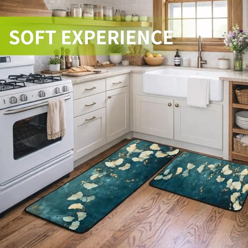 Classic Kitchen Mats for Floor, 2-Piece Non-Slip Kitchen Rugs - color: Ginkgo Leaf