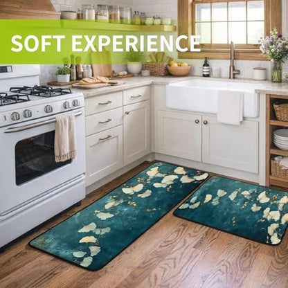 Classic Kitchen Mats for Floor, 2-Piece Non-Slip Kitchen Rugs - color: Ginkgo Leaf
