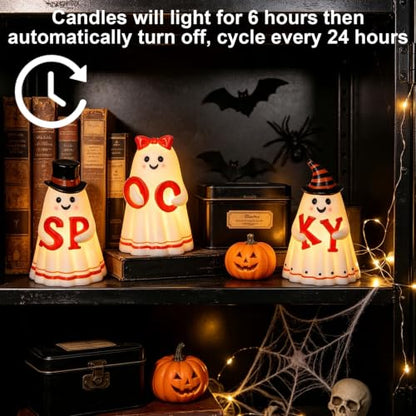 Wondise Spooky Ghost Halloween Flameless Candles with 6hrs Timer - color: 2-Ghost