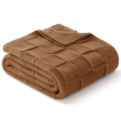 Whale Flotilla Checkered Knit Throw Blanket for Couch, Brown - color: Brown, size: 50x60 Inch